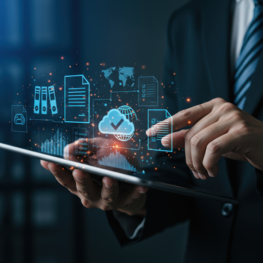 IT Berater mit einem digitalen Dashboard
