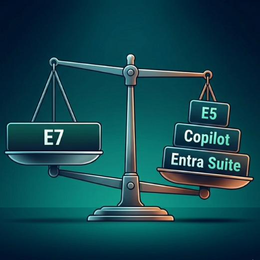 A minimalist editorial illustration of a balance scale viewed straight on. The left pan holds a single clean label reading 
